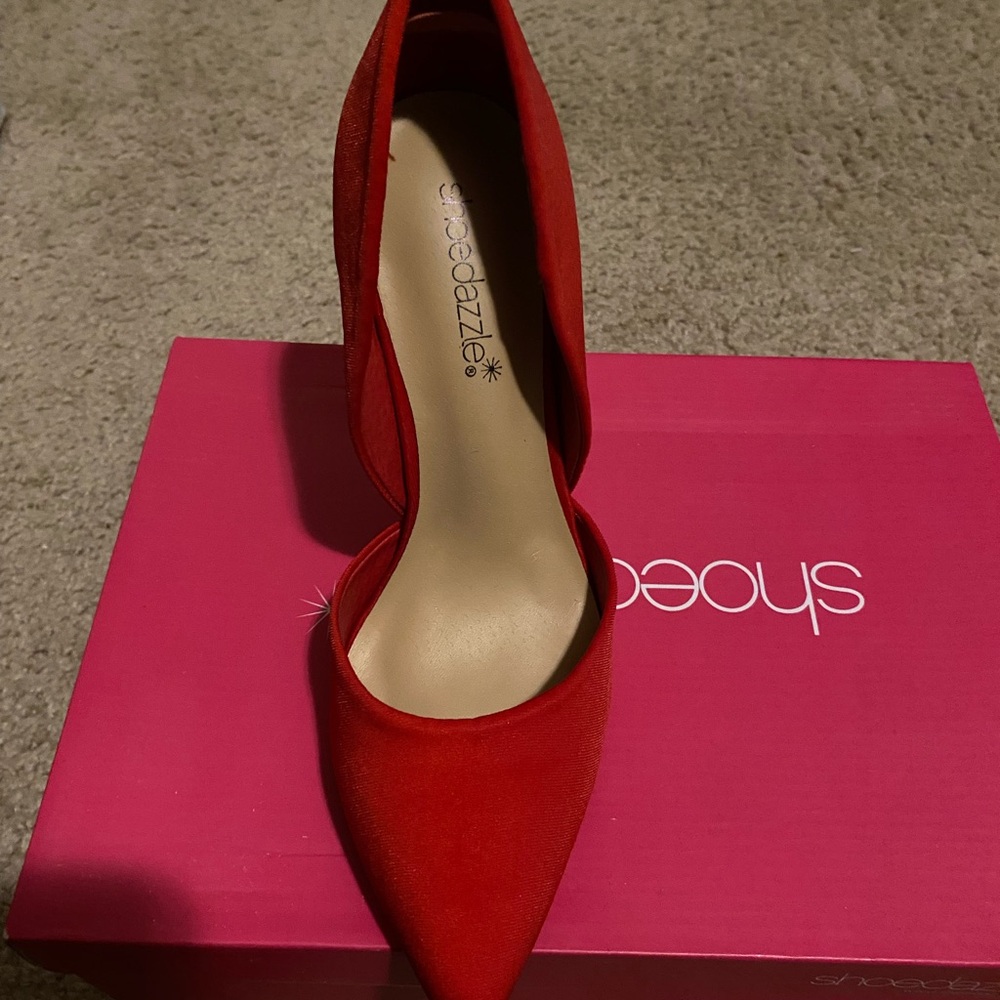 Shoe Dazzle Red Heels Suede d'Orsay Style